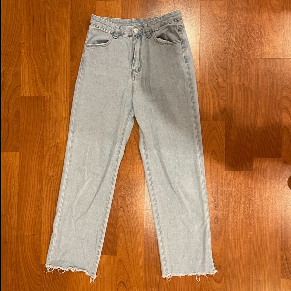 High rise light blue jeans